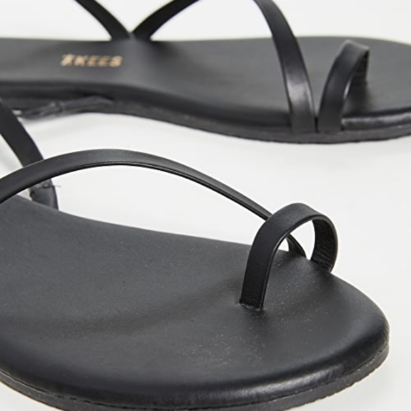 Tkees LC Sandals Leather Black Slingback Strappy Flats 9 - Picture 4 of 15